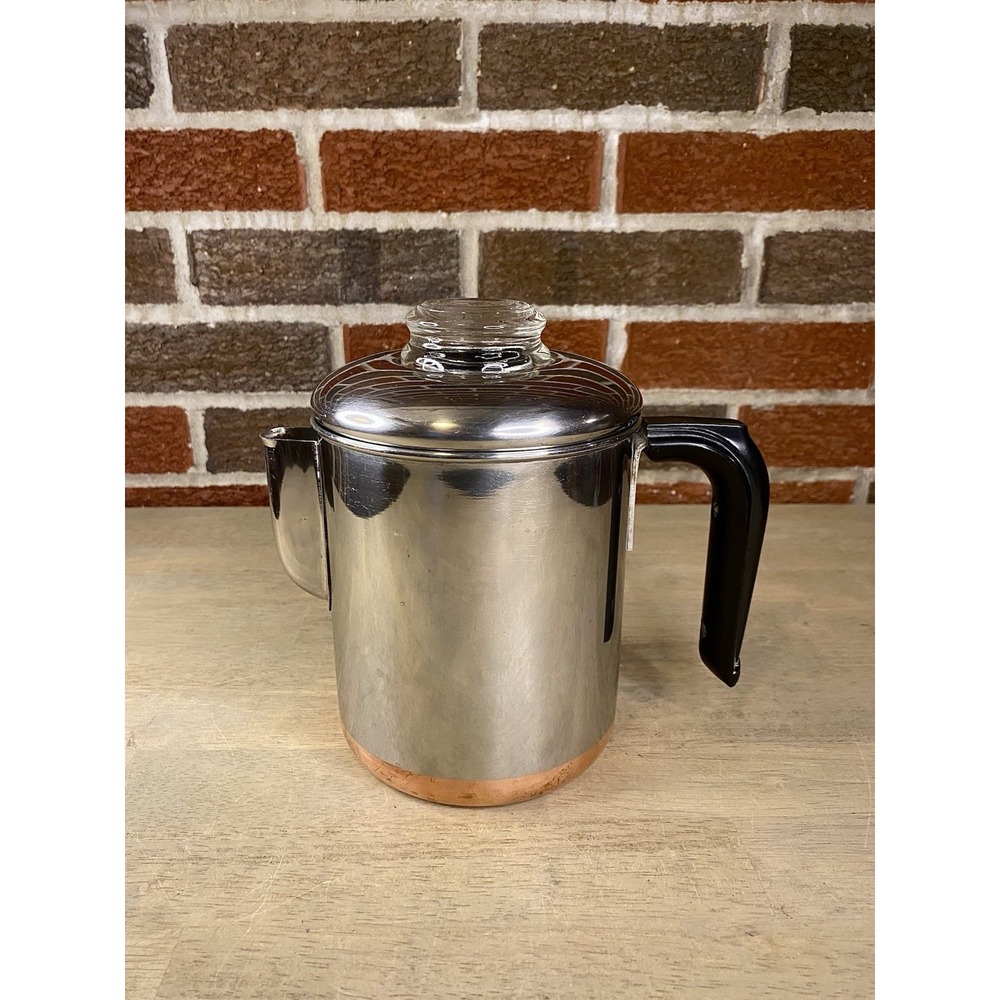 VTG Revere Ware Percolator Coffee Pot 1801 Copper Clad 6 Cup-Pyrex Knob 2272609